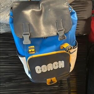 Coach Blue and Yellow Men's Backpack with Black Accents